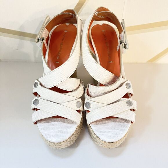 VIA SPIGA Karla White Leather Wedge Platform Heels Espadrilles Size 5.5 / 36.5 - Picture 1 of 10